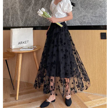 Black Elegant Lace Patchwork Skirt