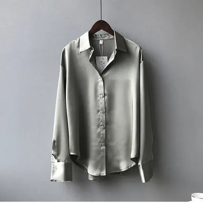 Button Up Satin Silk Shirt Vintage Blouse