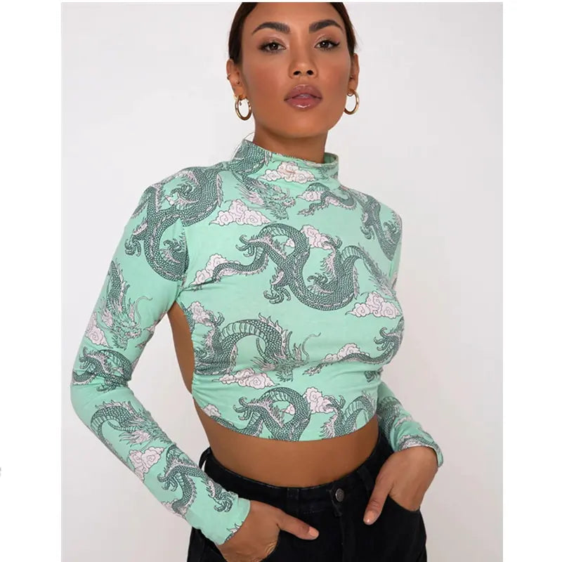 Dragon Printed Women Sexy Crop Top