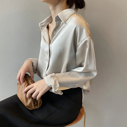 Button Up Satin Silk Shirt Vintage Blouse