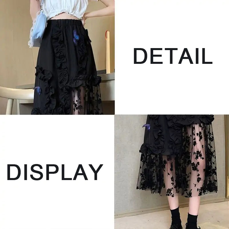 Black Elegant Lace Patchwork Skirt